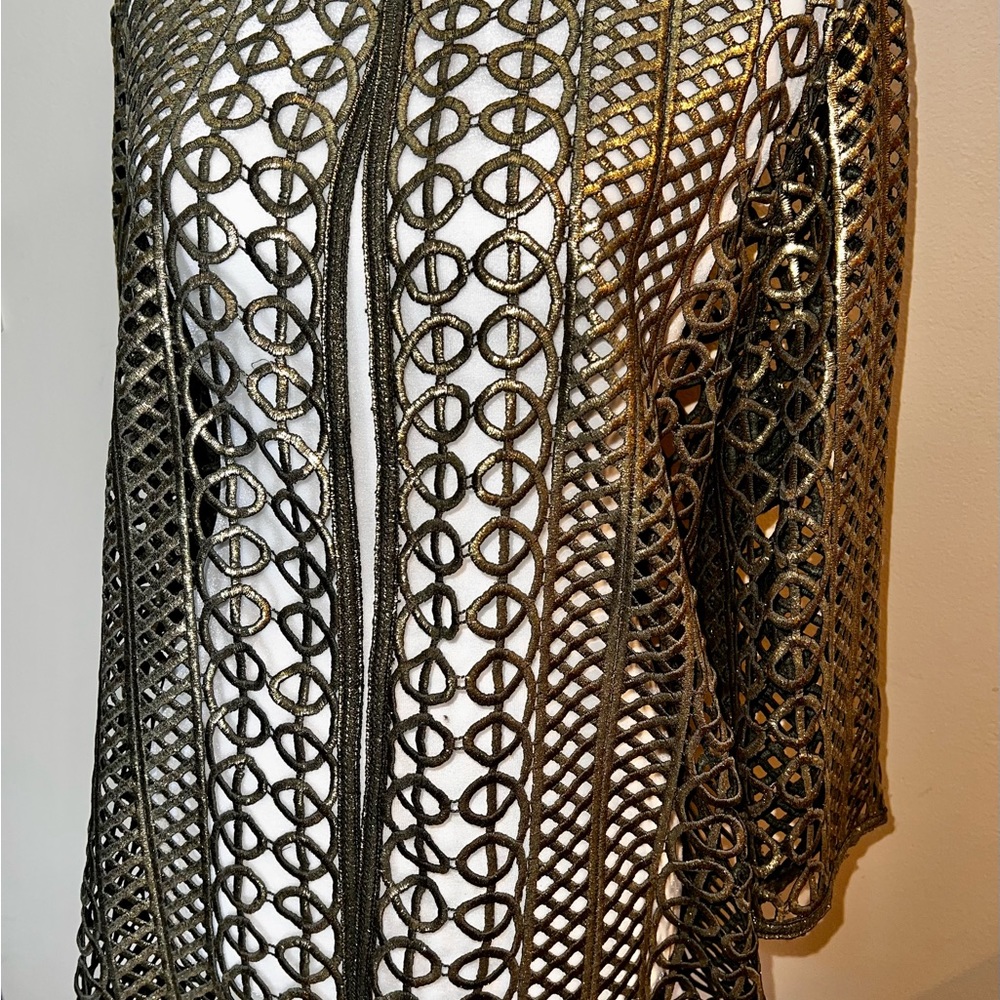 CHICOS Travelers Antiqued Gold Foldable “Lace” Jacket Coat! So UNIQUE! Chico’s 3 - Picture 5 of 13